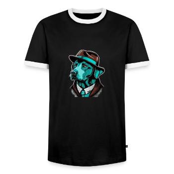 Labrador Pop Art Detective Dog in Suit - Men's Ringer Shirt - black/white - Front - AI Model Female 172 light (172cm) & AI Model Male 178 light (178cm)