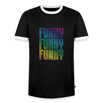 Funky Vintage - Men's Ringer Shirt - black/white - Front - AI Model Female 172 light (172cm) & AI Model Male 178 light (178cm)