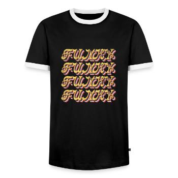 Funky Vintage - Men's Ringer Shirt - black/white - Front - AI Model Female 172 light (172cm) & AI Model Male 178 light (178cm)