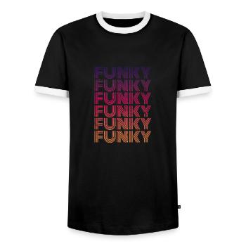 Funky Music Retro - Men's Ringer Shirt - black/white - Front - AI Model Female 172 light (172cm) & AI Model Male 178 light (178cm)