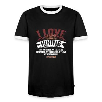 I Love Hiking My Passion Retro Hiker Wildlife - Men's Ringer Shirt - black/white - Front - AI Model Female 172 light (172cm) & AI Model Male 178 light (178cm)