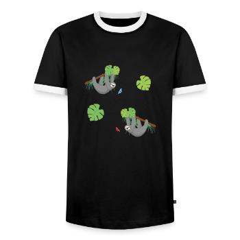 Paresseux - T-shirt contrasté Homme - noir/blanc - Devant - AI Model Female 172 light (172cm) & AI Model Male 178 light (178cm)