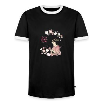 Sakura-Geisha Sakura Geisha - Männer Kontrast-T-Shirt - Schwarz/Weiß - Vorne - AI Model Female 172 light (172cm) & AI Model Male 178 light (178cm)