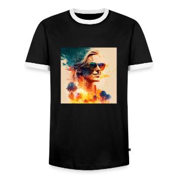 A woman in the sun - Men's Ringer Shirt - black/white - Front - AI Model Female 172 light (172cm) & AI Model Male 178 light (178cm)