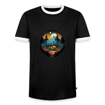 Camping Abenteuer am Fuß eines Berges - Männer Kontrast-T-Shirt - Schwarz/Weiß - Vorne - AI Model Female 172 light (172cm) & AI Model Male 178 light (178cm)