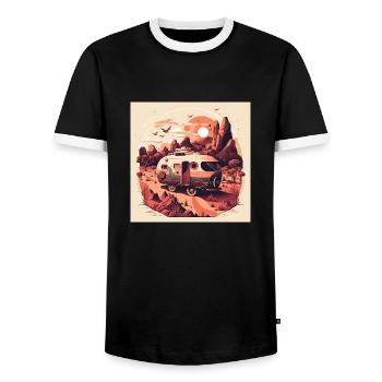 Bus Camping Adventure Outback Australia - Men's Ringer Shirt - black/white - Front - AI Model Female 172 light (172cm) & AI Model Male 178 light (178cm)