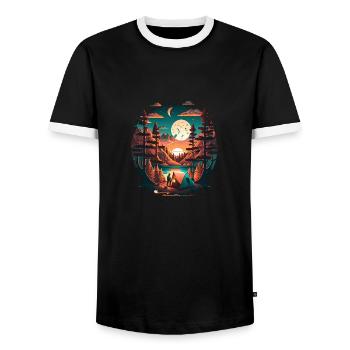 Camping am See vor Bergen Nachts - Männer Kontrast-T-Shirt - Schwarz/Weiß - Vorne - AI Model Female 172 light (172cm) & AI Model Male 178 light (178cm)