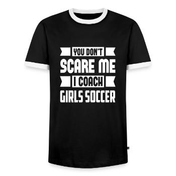Tu ne me fais pas peur J’entraîne des filles de football - T-shirt contrasté Homme - noir/blanc - Devant - AI Model Female 172 light (172cm) & AI Model Male 178 light (178cm)