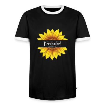 Christian Sunflower design I am Protected Psalm 91 - Men's Ringer Shirt - black/white - Front - AI Model Female 172 light (172cm) & AI Model Male 178 light (178cm)