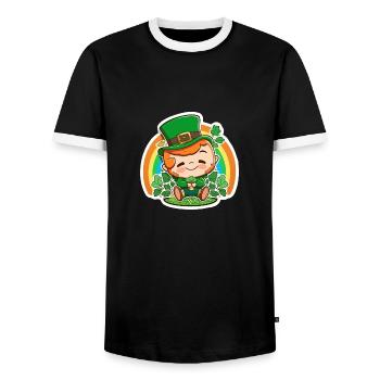 Saint Patrick's Day Holiday Sticker - Men's Ringer Shirt - black/white - Front - AI Model Female 172 light (172cm) & AI Model Male 178 light (178cm)