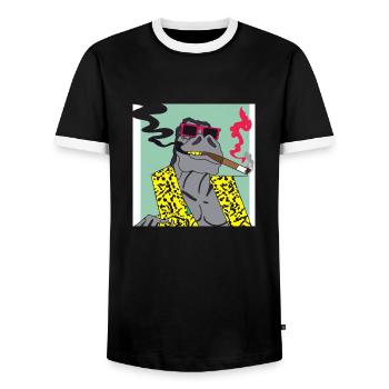 Cooler Dino raucht eine Zigarre Geschenk - Männer Kontrast-T-Shirt - Schwarz/Weiß - Vorne - AI Model Female 172 light (172cm) & AI Model Male 178 light (178cm)