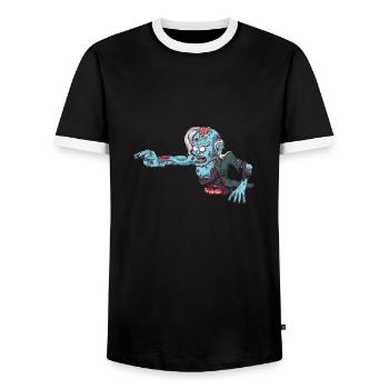 Crawling Zombie - Men's Ringer Shirt - black/white - Front - AI Model Female 172 light (172cm) & AI Model Male 178 light (178cm)