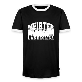 Aufsteiger 2023 Landesliga Aufstieg Fußball - Männer Kontrast-T-Shirt - Schwarz/Weiß - Vorne - AI Model Female 172 light (172cm) & AI Model Male 178 light (178cm)