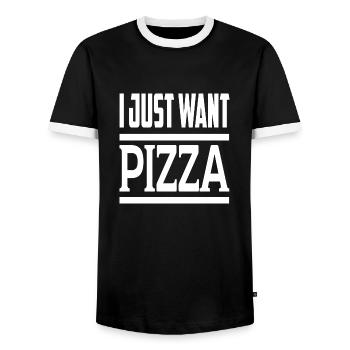I Just Want Pizza - Men's Ringer Shirt - black/white - Front - AI Model Female 172 light (172cm) & AI Model Male 178 light (178cm)