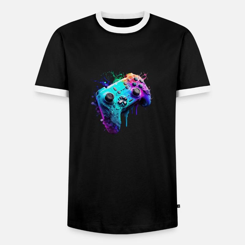 Neon Gaming Controller / Kontroller - Männer Kontrast-T-Shirt - Schwarz/Weiß