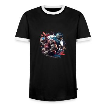 American Football - Spieler - Logo - Touchdown - Männer Kontrast-T-Shirt - Schwarz/Weiß - Vorne - AI Model Female 172 light (172cm) & AI Model Male 178 light (178cm)
