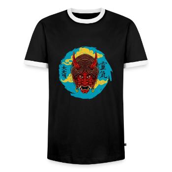 The Devil At Night - Men's Ringer Shirt - black/white - Front - AI Model Female 172 light (172cm) & AI Model Male 178 light (178cm)