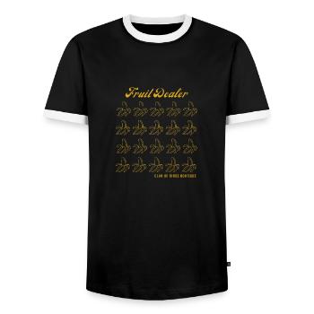 fruit dealer bananas | clan of birds boutique 01 - Männer Kontrast-T-Shirt - Schwarz/Weiß - Vorne - AI Model Female 172 light (172cm) & AI Model Male 178 light (178cm)