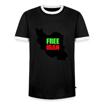 Iran Free - Men's Ringer Shirt - black/white - Front - AI Model Female 172 light (172cm) & AI Model Male 178 light (178cm)