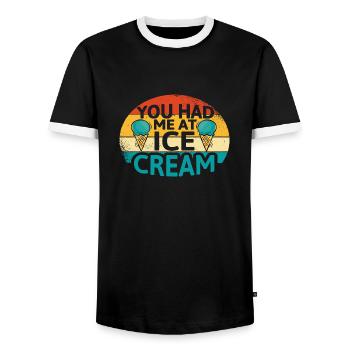 You had me at Ice Cream - Men's Ringer Shirt - black/white - Front - AI Model Female 172 light (172cm) & AI Model Male 178 light (178cm)