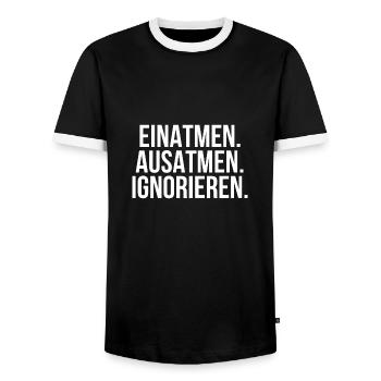 Einatmen Ausatmen Ignorieren - Männer Kontrast-T-Shirt - Schwarz/Weiß - Vorne - AI Model Female 172 light (172cm) & AI Model Male 178 light (178cm)