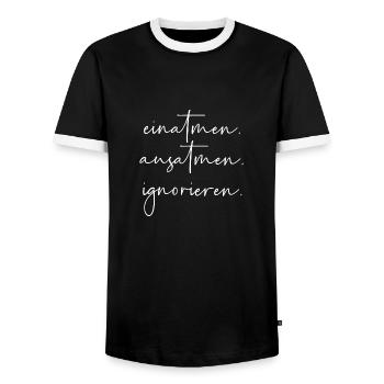 Einatmen Ausatmen Ignorieren - Männer Kontrast-T-Shirt - Schwarz/Weiß - Vorne - AI Model Female 172 light (172cm) & AI Model Male 178 light (178cm)