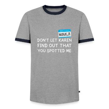 Bonjour Mon nom est Manager Je suis avec Karen Halloween - T-shirt contrasté Homme - gris/marine  - Devant - AI Model Female 172 light (172cm) & AI Model Male 178 light (178cm)