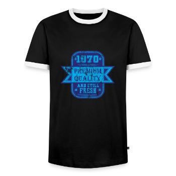 Millésime 1970 - T-shirt contrasté Homme - noir/blanc - Devant - AI Model Female 172 light (172cm) & AI Model Male 178 light (178cm)