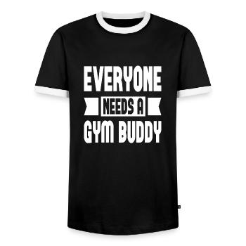 Everyone Needs A Gym Buddy - Men's Ringer Shirt - black/white - Front - AI Model Female 172 light (172cm) & AI Model Male 178 light (178cm)