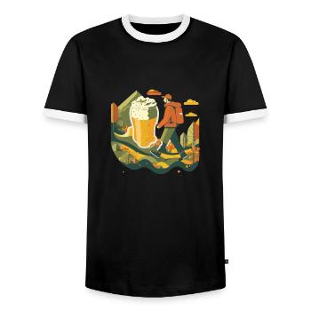 Hike in nature with destination: beer - Men's Ringer Shirt - black/white - Front - AI Model Female 172 light (172cm) & AI Model Male 178 light (178cm)