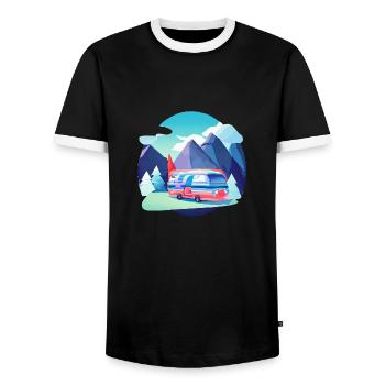 Caravane Camp Camping Tentes cadeaux Camping-car - T-shirt contrasté Homme - noir/blanc - Devant - AI Model Female 172 light (172cm) & AI Model Male 178 light (178cm)