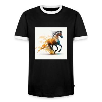 Fiery horse n°3 - Men's Ringer Shirt - black/white - Front - AI Model Female 172 light (172cm) & AI Model Male 178 light (178cm)