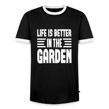 Life Is Better In The Garden - Men's Ringer Shirt - black/white - Front - AI Model Female 172 light (172cm) & AI Model Male 178 light (178cm)