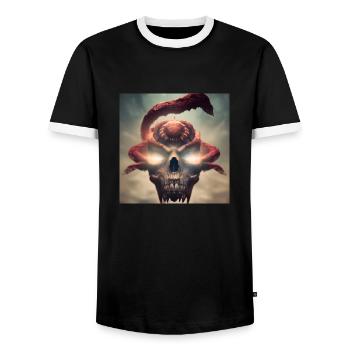 Dark Art - Flying Skull - Men's Ringer Shirt - black/white - Front - AI Model Female 172 light (172cm) & AI Model Male 178 light (178cm)