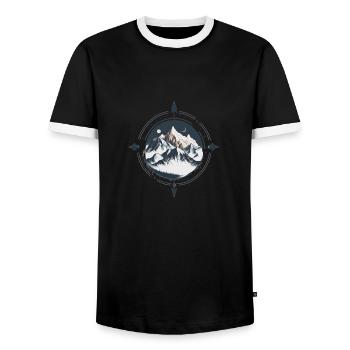 Minimalistischer Kompass mit Bergen - Männer Kontrast-T-Shirt - Schwarz/Weiß - Vorne - AI Model Female 172 light (172cm) & AI Model Male 178 light (178cm)