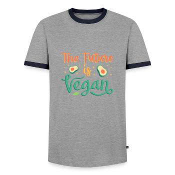 L'avenir est végétalien - T-shirt contrasté Homme - gris/marine  - Devant - AI Model Female 172 light (172cm) & AI Model Male 178 light (178cm)