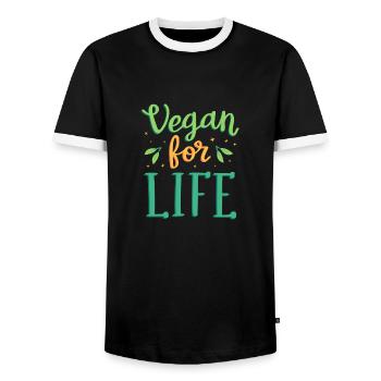 Vegan for life - Men's Ringer Shirt - black/white - Front - AI Model Female 172 light (172cm) & AI Model Male 178 light (178cm)