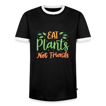 Mangez des plantes, pas des amis - T-shirt contrasté Homme - noir/blanc - Devant - AI Model Female 172 light (172cm) & AI Model Male 178 light (178cm)