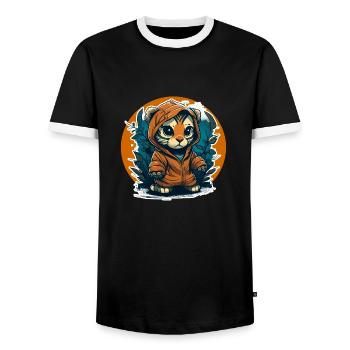 Babytiger mit Hoodie - Männer Kontrast-T-Shirt - Schwarz/Weiß - Vorne - AI Model Female 172 light (172cm) & AI Model Male 178 light (178cm)