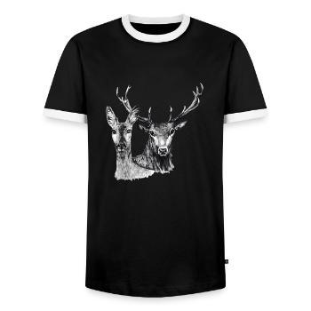 Cerfs et biche - T-shirt contrasté Homme - noir/blanc - Devant - AI Model Female 172 light (172cm) & AI Model Male 178 light (178cm)