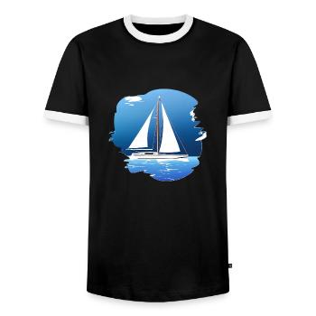 Sailing Sailing Sailing Sailing Sailboat - Men's Ringer Shirt - black/white - Front - AI Model Female 172 light (172cm) & AI Model Male 178 light (178cm)