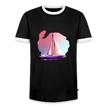 Sailing Sailing Ship Sailboat Sailing Sports - Men's Ringer Shirt - black/white - Front - AI Model Female 172 light (172cm) & AI Model Male 178 light (178cm)