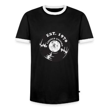 1970 Year of birth retro - Men's Ringer Shirt - black/white - Front - AI Model Female 172 light (172cm) & AI Model Male 178 light (178cm)