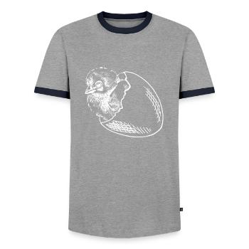 Chicks hatch egg - Men's Ringer Shirt - grey/navy  - Front - AI Model Female 172 light (172cm) & AI Model Male 178 light (178cm)
