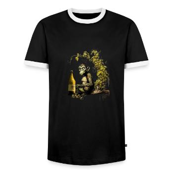 Lustiger Bierbrauender Schimpanse mit Hopfen - Männer Kontrast-T-Shirt - Schwarz/Weiß - Vorne - AI Model Female 172 light (172cm) & AI Model Male 178 light (178cm)