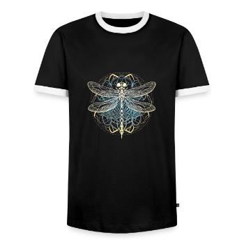 Dragonfly with white ornament - Sacred Geometry - Men's Ringer Shirt - black/white - Front - AI Model Female 172 light (172cm) & AI Model Male 178 light (178cm)
