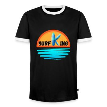 Surfing King - Men's Ringer Shirt - black/white - Front - AI Model Female 172 light (172cm) & AI Model Male 178 light (178cm)
