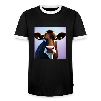 Brown Cow On Colorful Background - Men's Ringer Shirt - black/white - Front - AI Model Female 172 light (172cm) & AI Model Male 178 light (178cm)