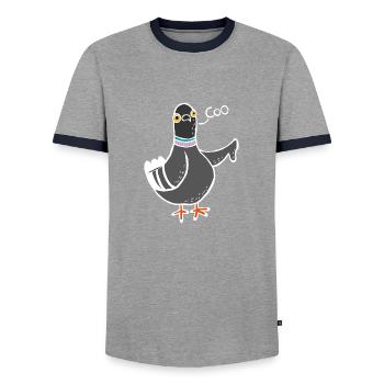 Coo / Boo Pigeon (White) - Men's Ringer Shirt - grey/navy  - Front - AI Model Female 172 light (172cm) & AI Model Male 178 light (178cm)