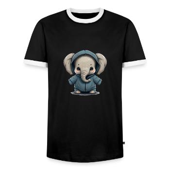 Babyelefant mit Hoodie - Männer Kontrast-T-Shirt - Schwarz/Weiß - Vorne - AI Model Female 172 light (172cm) & AI Model Male 178 light (178cm)